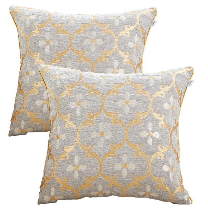 Set Of 2  Chenille Floral Throw Pillow Covers, Gray