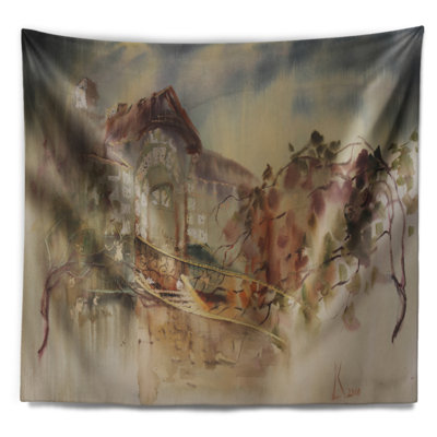Tapisserie aquarelle abstraite, vieux bâtiment