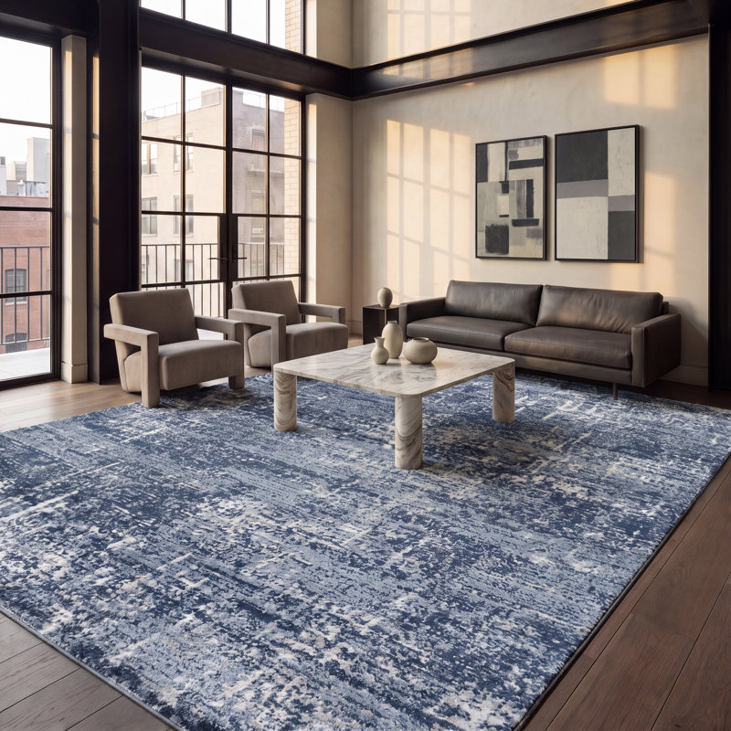 Tapis abstrait Grandview 700 Performance, Navy/Ivory, Rond 8 pi