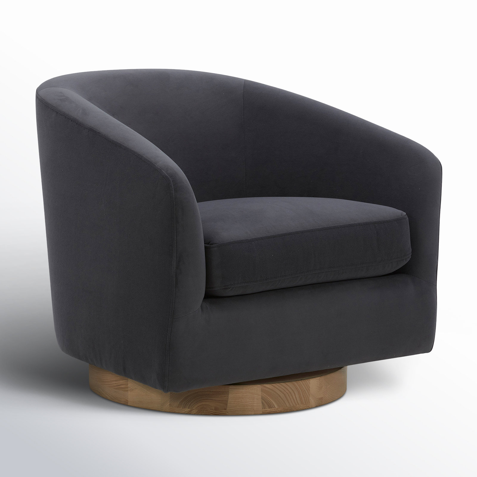 Bennett Swivel Barrel Chair, Bella Asphalt Velvet