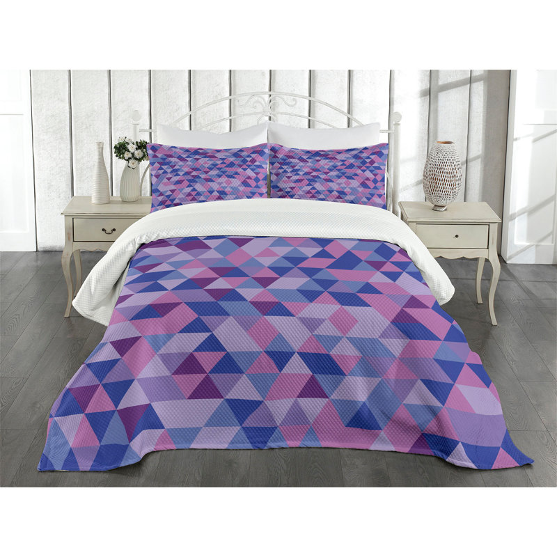 Ambesonne Geometric Bedspread Set Triangles Low Poly Multicolor, King Bedspread + 2 Standard Shams