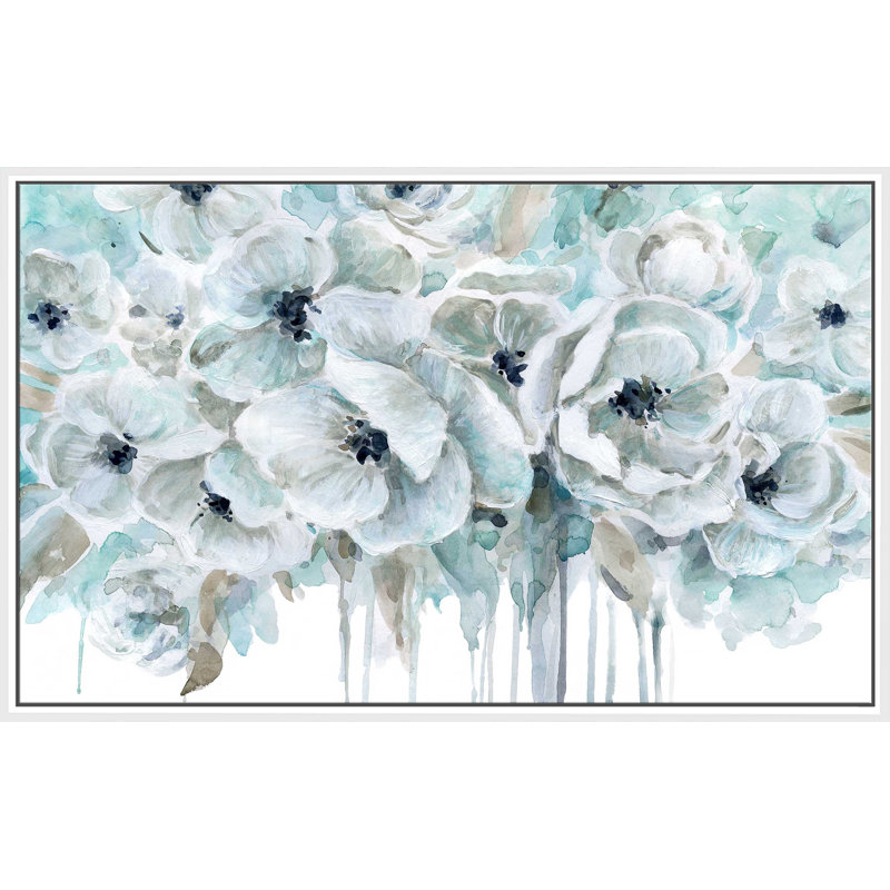 Bleu sarcelle harmonie II par - Peinture, Cadre flottant blanc, H 21,5 po x l 33,5 po x P 2 po
