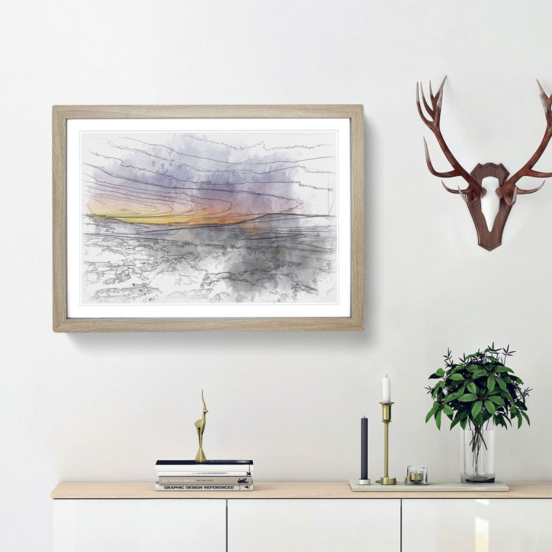 Sunrise over the Yorkshire Dales Sketch - Picture Frame Graphic Art Print, Oak Framed, 45cm H x 63cm W x 2cm D
