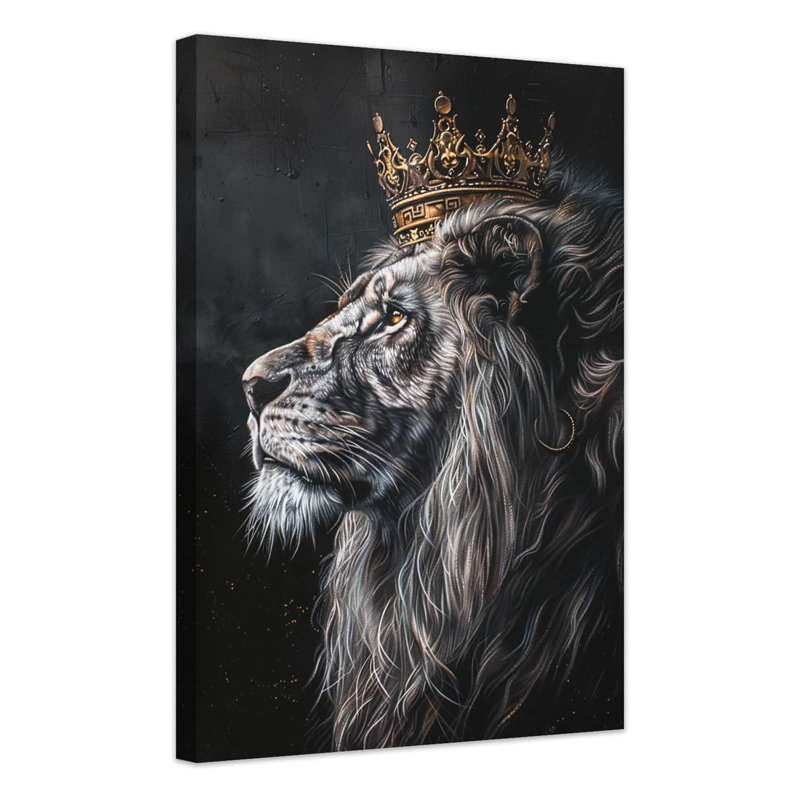 Art mural noir africain, couronne dorée, image du roi lion, reproduction sur toile, œuvre d'art afro pour bureau à domicile, décoration de salon encadrée