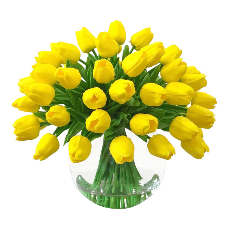 Real Touch Tulips Centerpiece In Vase, Yellow