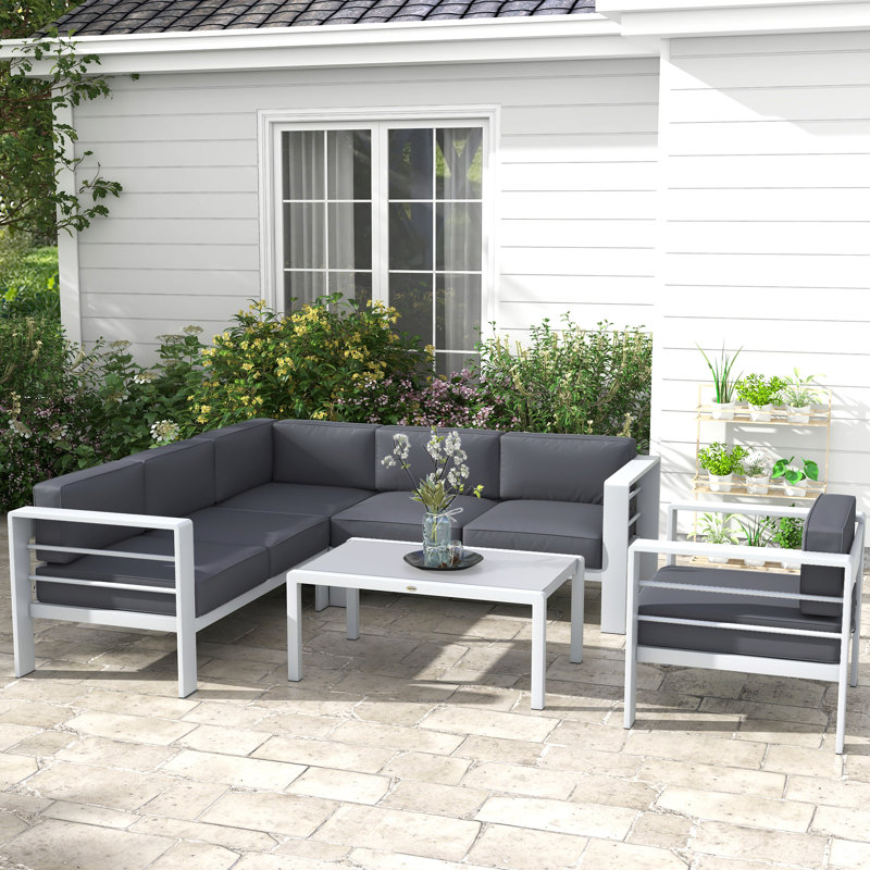 Aladino 6 - Person Garden Lounge Set with Cushions, Grey, Light Grey