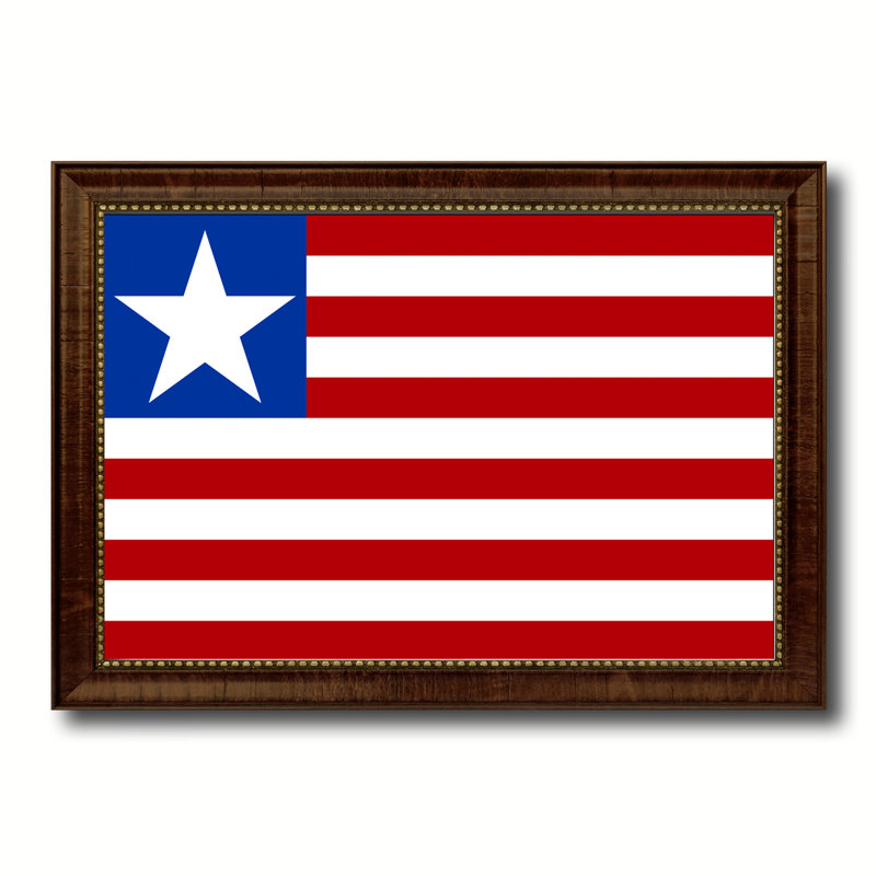 « liberia country flag », impression sur toile encadrée, H 15 po x l 21 po x P 1 po, Encadrement brun