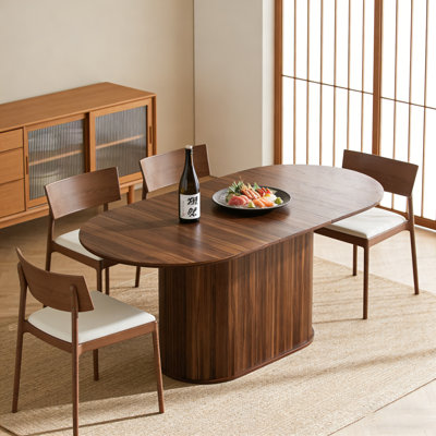 Extendable Arc-Shaped Dining Table With Striped Legs, Seats 4-6 And Fits Living Room Or Kitchen.