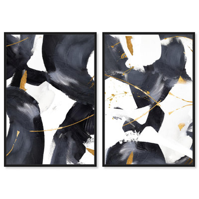 Oliver Gal Amani Set Abstract - Hand-Applied Leaf Framed Canvas Art