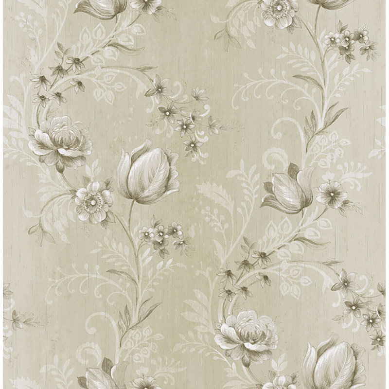 Papier peint à motif floral Seabrook, Latté métallique / grège