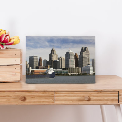 USA Michigan Wayne County Detroit along Detroit River from Windsor Ontario Canada 1 Piece Wrapped Canvas Wall Art