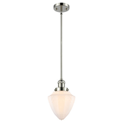 Franklin Restoration - Bullet - 1 Light 7" Stem Hung Mini Pendant - LED Bulb - Polished Nickel Finish - Matte White Shade