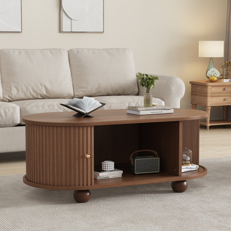 Four Leg Coffee Table with Storage, Walnut