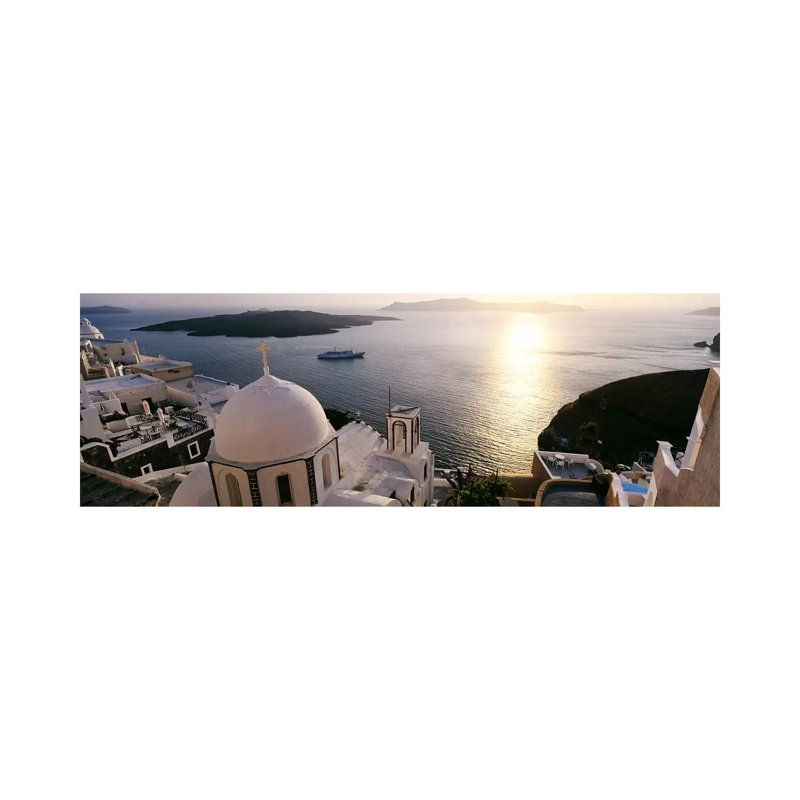 High Angle View Of Buildings In A City, Santorini, Cyclades Islands, Greece - Wrapped Canvas Panoramic Print