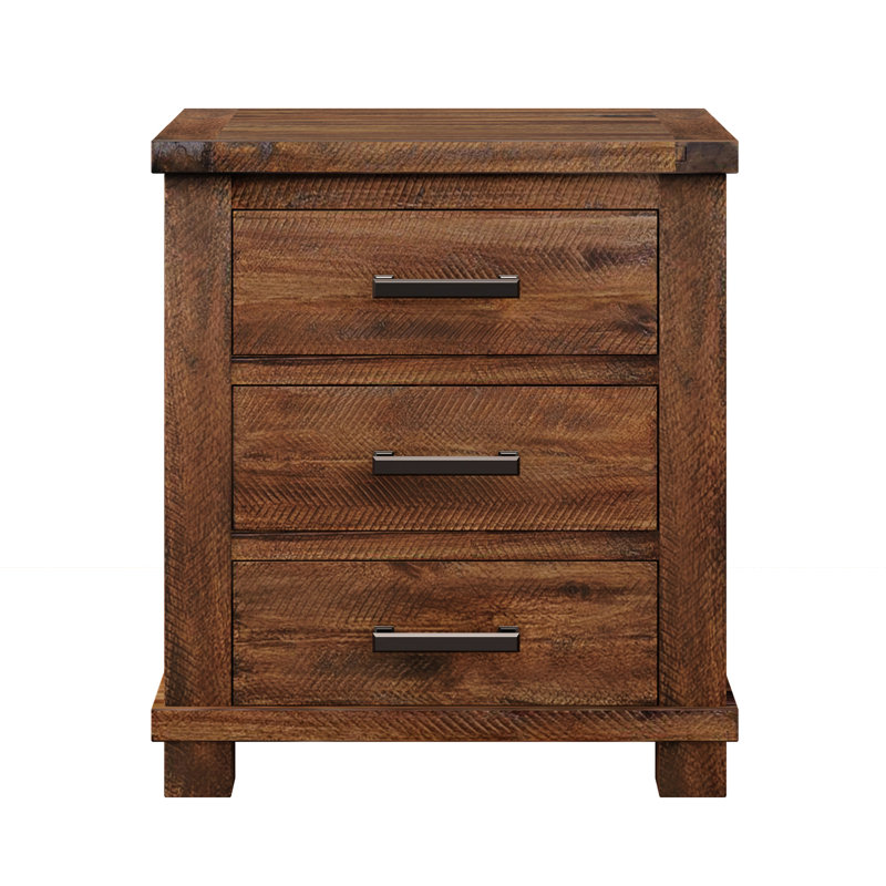 Table de chevet en bois récupéré pour chambre à coucher, style rustique, option 3 tiroirs