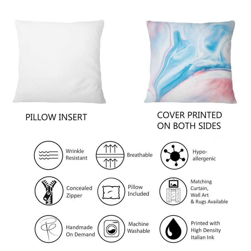 Coussin bleu et rose avec impression d'art moderne et liquide 1
