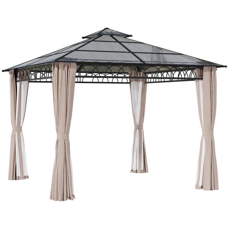 Pavillon de jardin à toit rigide double 9 pi x 10 pi avec filets kaki