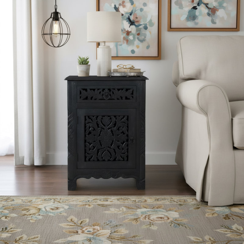 Harleen 22'' W Solid Wood Nightstand, Left, Black