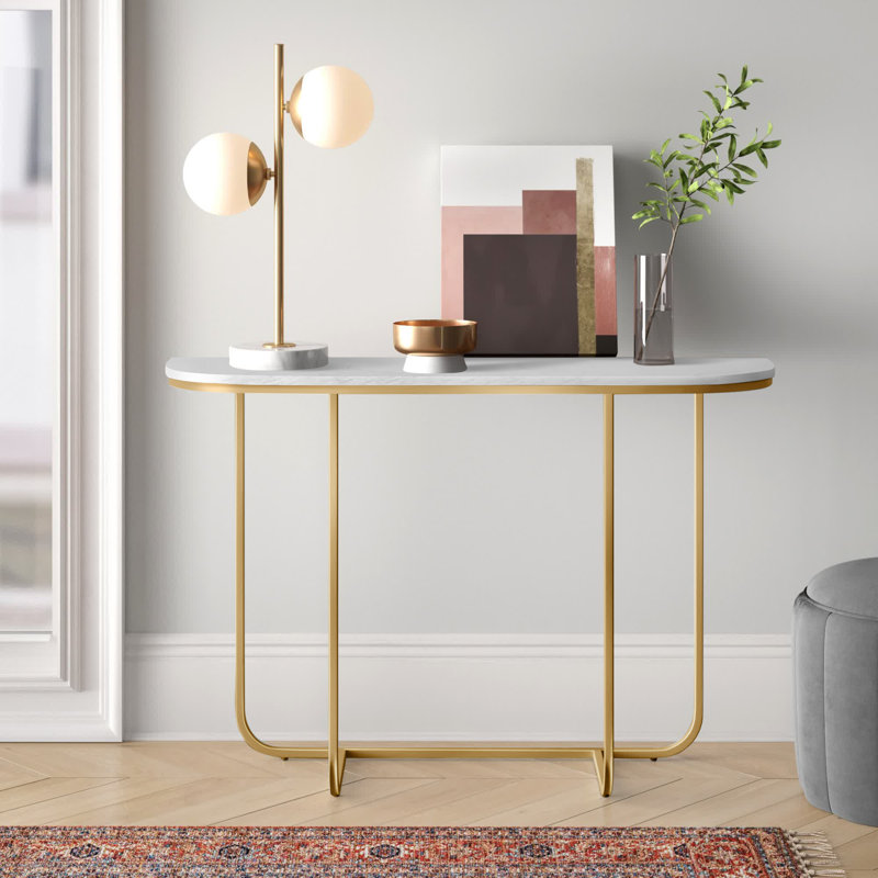 44'' Console Table, Gold, Faux White Marble