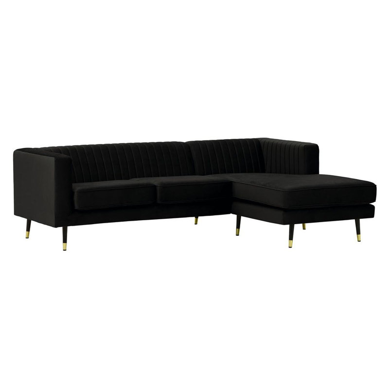 Monaville 4 Seater Velvet Sofa & Chaise, Right Hand Facing, Black