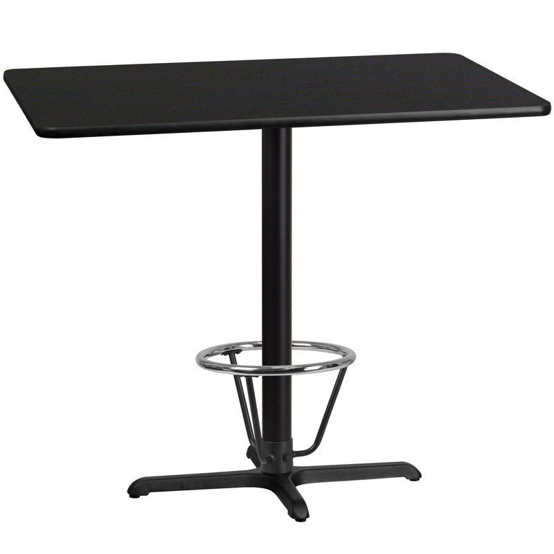 Basquez Rectangular Laminate Table Top with Bar Height Table Base and Foot Ring, 43.125" H x 30" W x 48" D, Black