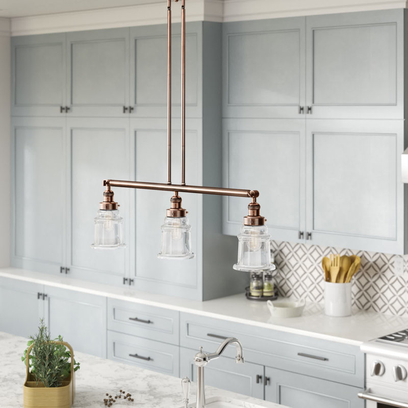 Galaviz 3 - Light Kitchen Island Pendant, Clear, No Bulb Included, Antique Copper