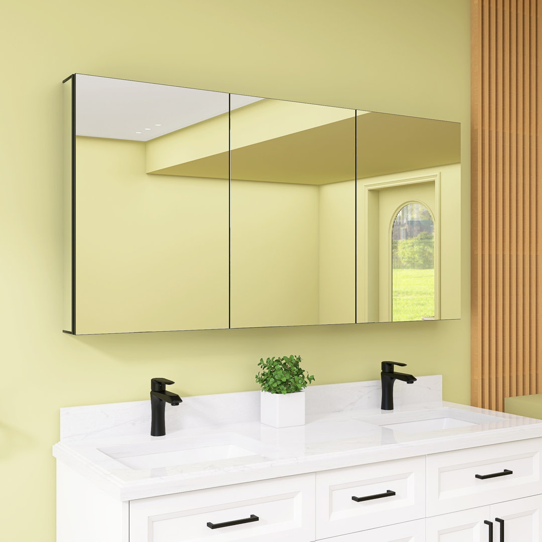 60X30 Inch Recessed Or Surface Medicine Cabinet With Storage Mount Frameless Mirror Aluminum ZEAFIVE