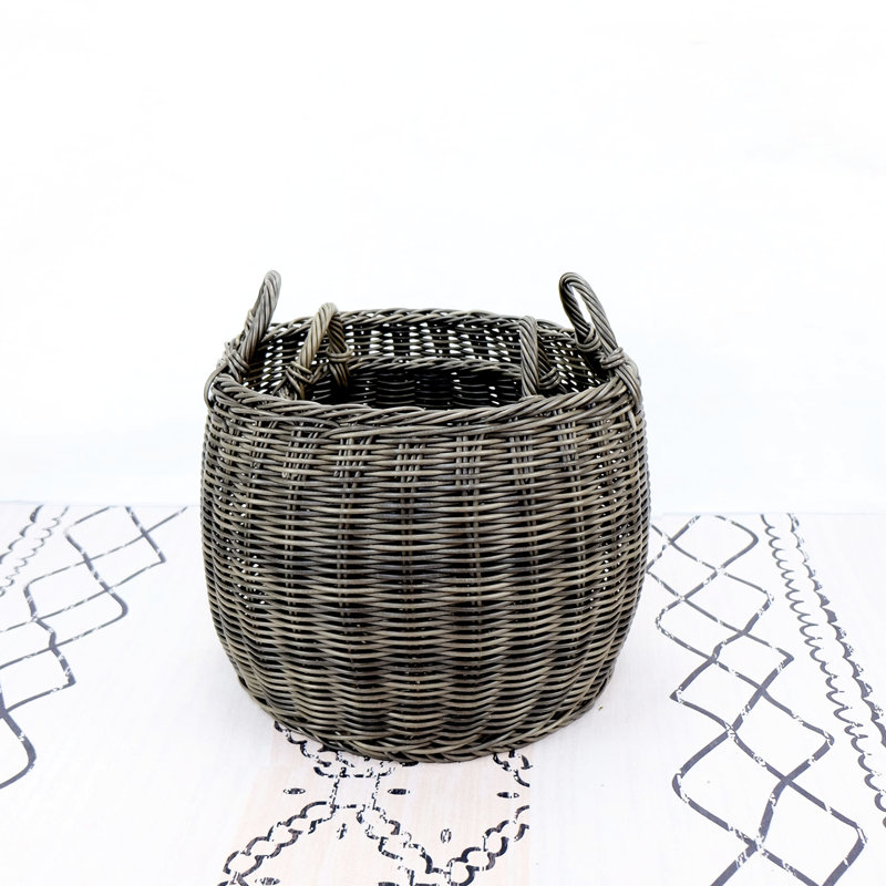 Rangement empilable fait à la main - plastique gris foncé pour accessoires pour cheveux 16,45 po X 15,46 avec poignées 2 engins de pêche tissés à la main