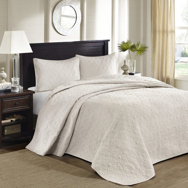Couvre-lit Queen réversible couleur crème - Garnissage en coton prélavé pour des rêves apaisants, élégant matelassé, matelas épais surdimensionné, avec 2 taies d'oreiller pour un repos serein et plein de charme.