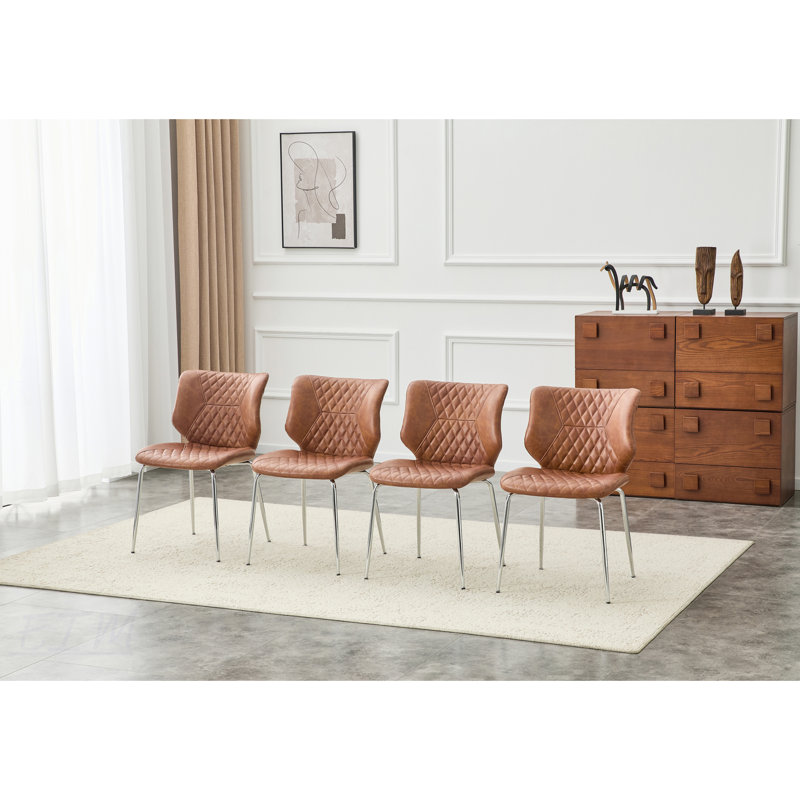 Ensemble de 4 chaises de salle à manger ergonomiques à haut dossier en cuir avec pieds réglables antidérapants et capitonnage à losanges