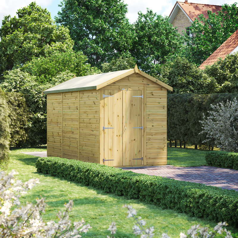 Powersheds 12 x 6ft Premium Pressure Treated Timber Windowless Apex Garden Shed, Double Doors