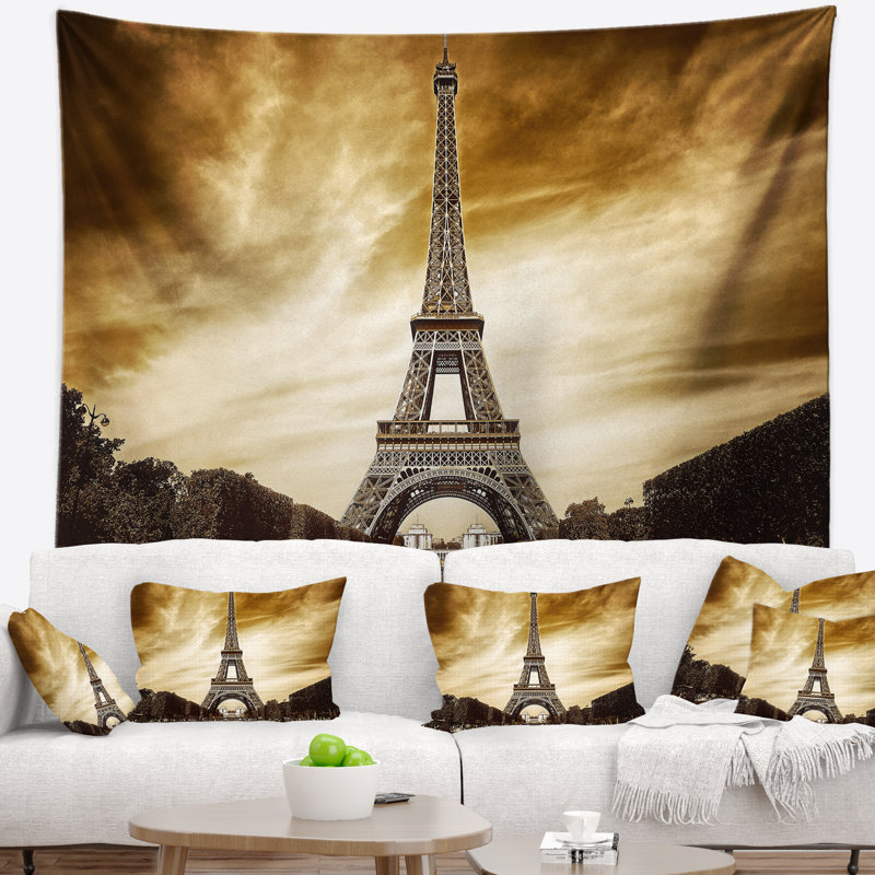 Photographie de paysage paris eiffel towering gray shade tapestry, H 68 po x l 80 po