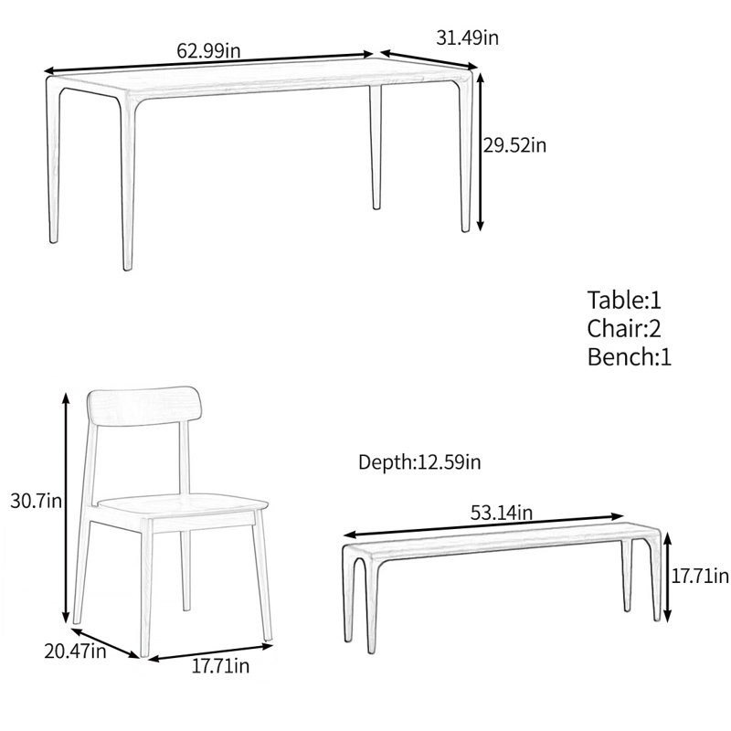 All solid wood multifunctional table set, 29.52"H x 62.99"L x 31.49"W