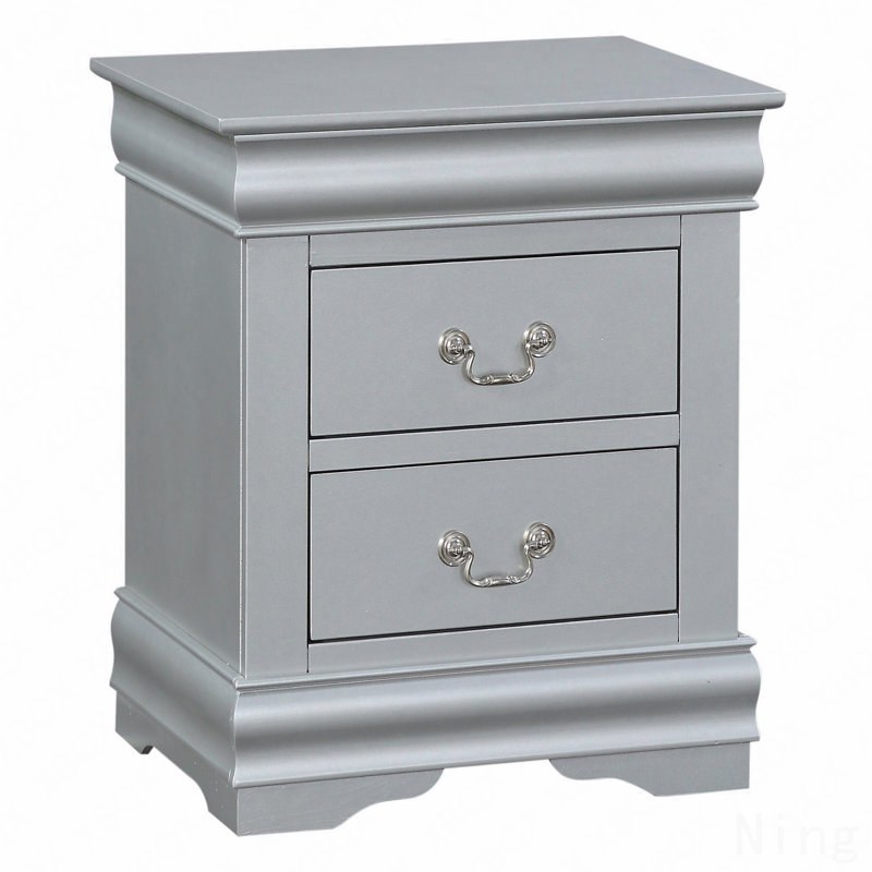 Table de chevet 2 tiroirs, Argent