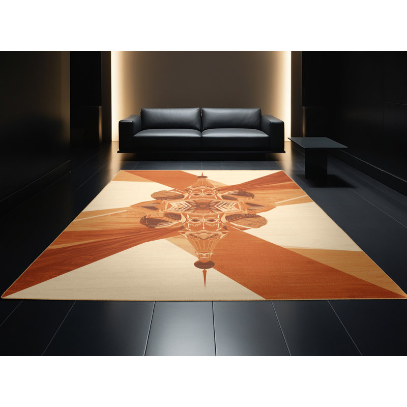 Machine Washable Paitlyn St Basils Cathedral Moscow Modern Geometric Rug in Brown – LightBrown Binding, 6x9