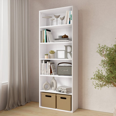 63,23 po Grande bibliothèque étagère à 6 tablettes en bois blanc avec tablettes réglables
