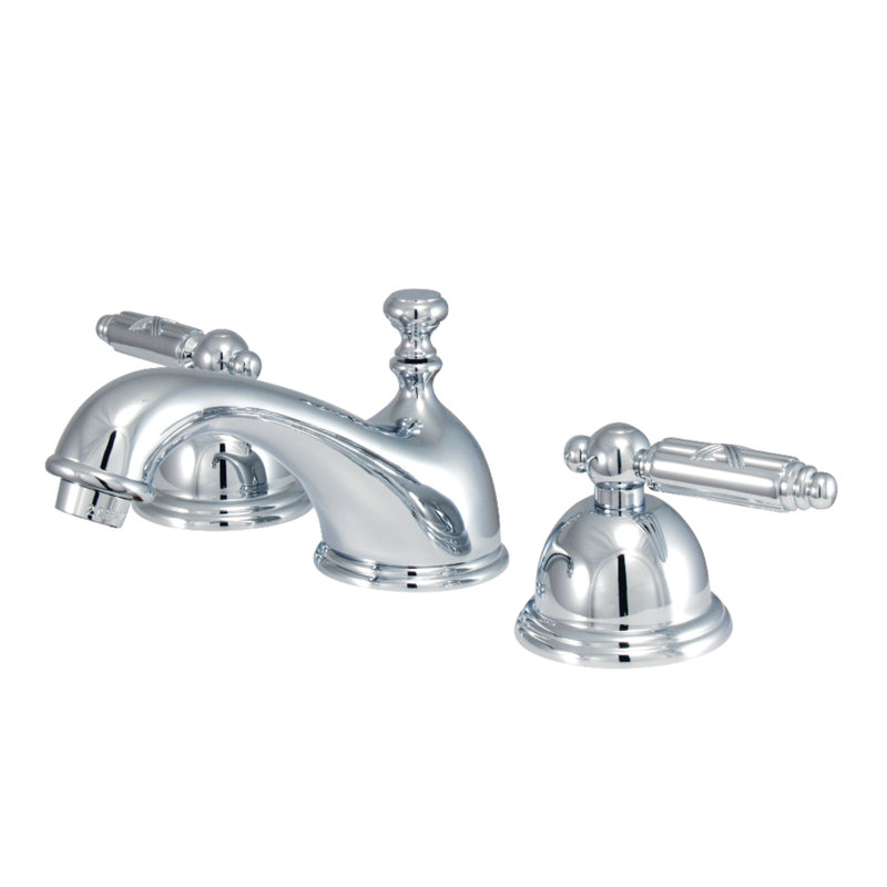 Kingston Brass Georgian Two-Handle 3-Hole Deck Mount Widespread Bathroom Faucet with Brass Pop-Up Drain, Polished Chrome