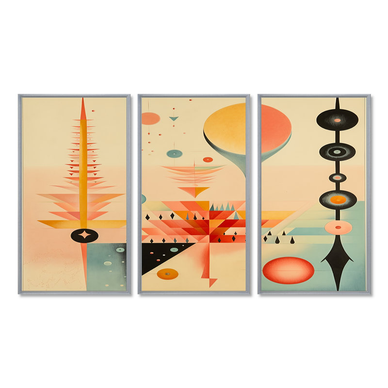 Brette - ensemble de reproductions d'art mural géométrique, Encadrement argenté, H 28 po x l 36 po x P 1 po