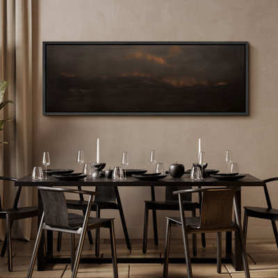 «Paint Strokes Effect», paysage abstrait brun foncé - impression sur toile encadrée surdimensionnée