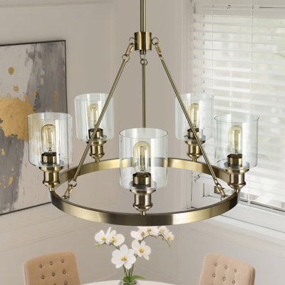 5-Light Dimmable Copper Wagon Wheel Chandelier