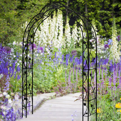 Arche de jardin extérieure en métal - Résistante à la rouille, 248 cm de hauteur, finition noire, structure porteuse.