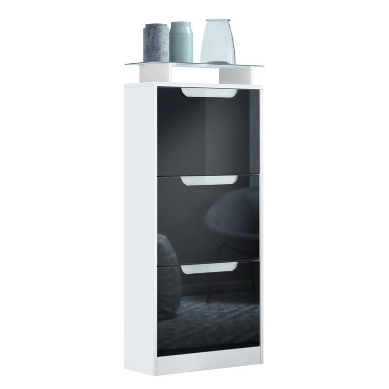 12 Pair Shoe Storage Cabinet,  White/Black