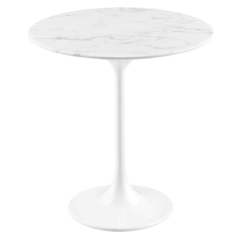 Lippa 20" Round Artificial Marble Side Table, White, White
