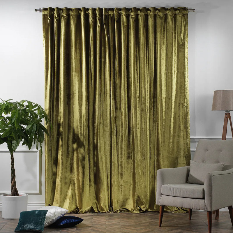 Rideau simple extra long et extra large en velours brillant de luxe, Lime, L 52 po x L 228 po