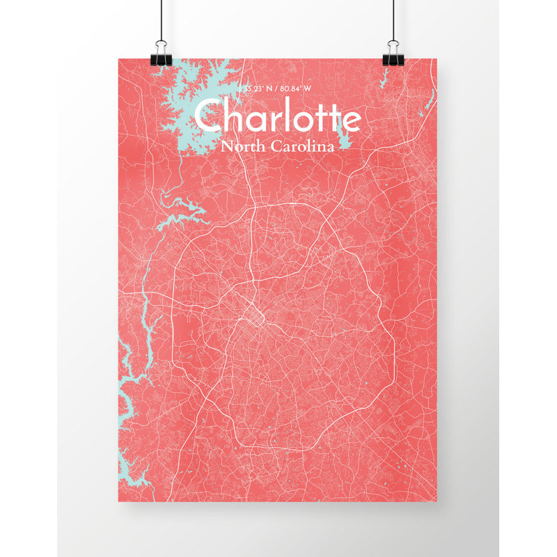Charlotte City Map - No Frame Print, 91.4cm H x 61cm W x 0.13cm D