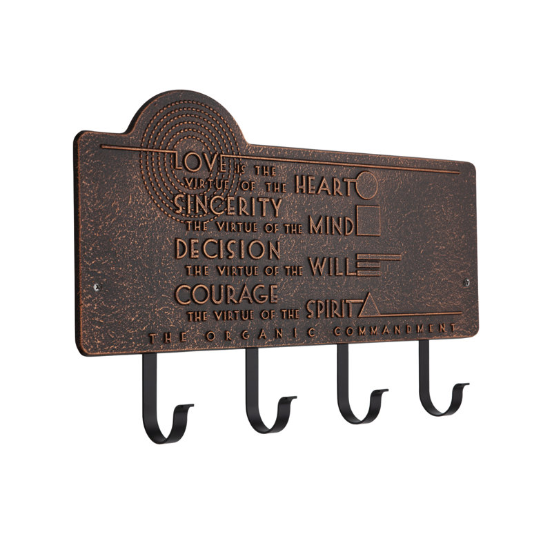 Frank Lloyd Wright Organic Commandments 4-Hook Plaque, Oil Rubbed Bronze