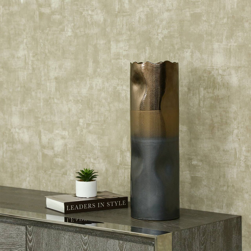 Albiona Handmade Black and Gold Ceramic Floor Vase for Living Room Decoration, Modern Home Decor Vase