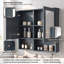 Armoire à pharmacie murale 30 po 2 en 1 en panneau de fibres à densité moyenne bleu et bois massif, miroir, tablettes réglables, porte à fermeture douce-131658160-131658158