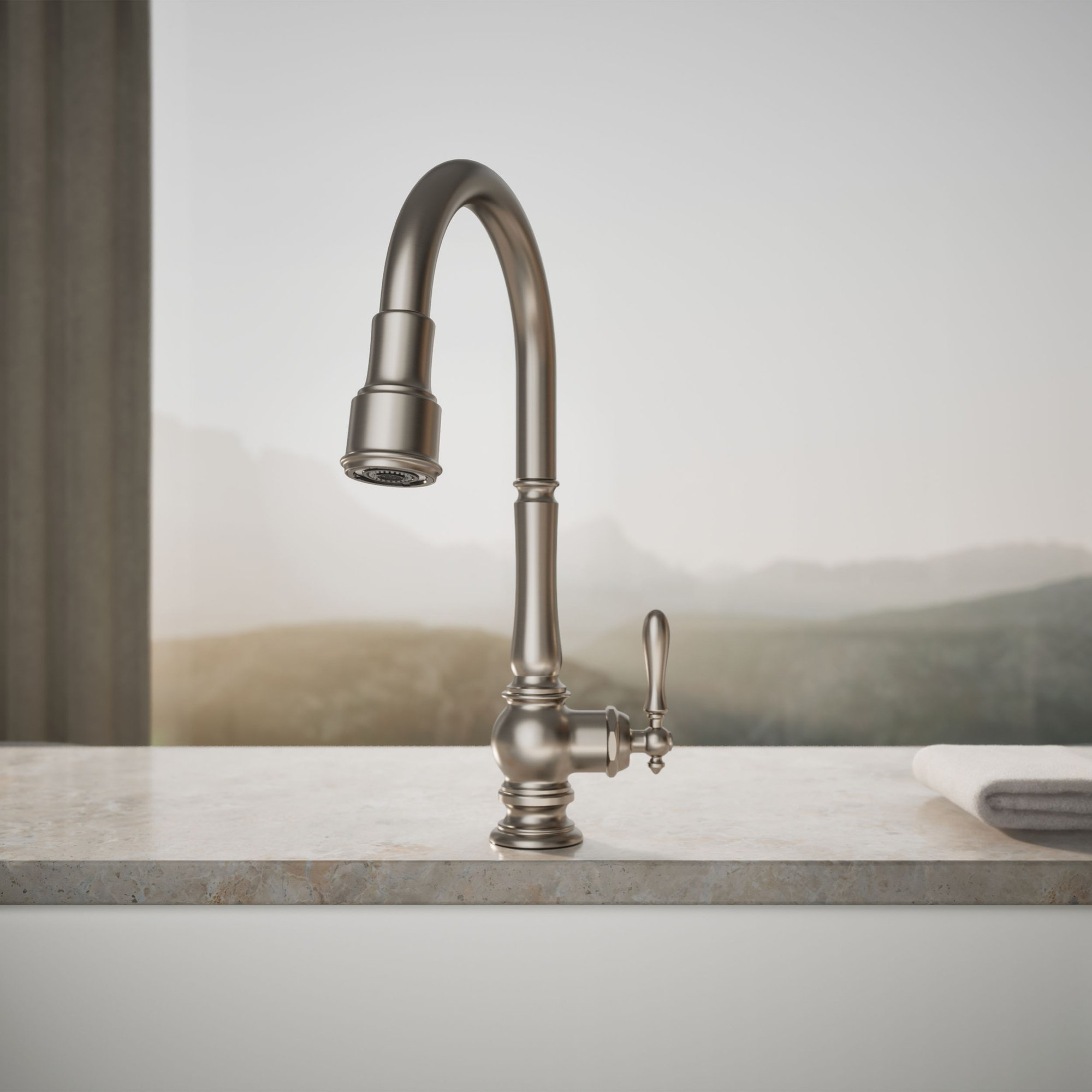 Artifacts Pull Down Single Handle Kitchen Faucet, Vibrant Stainless