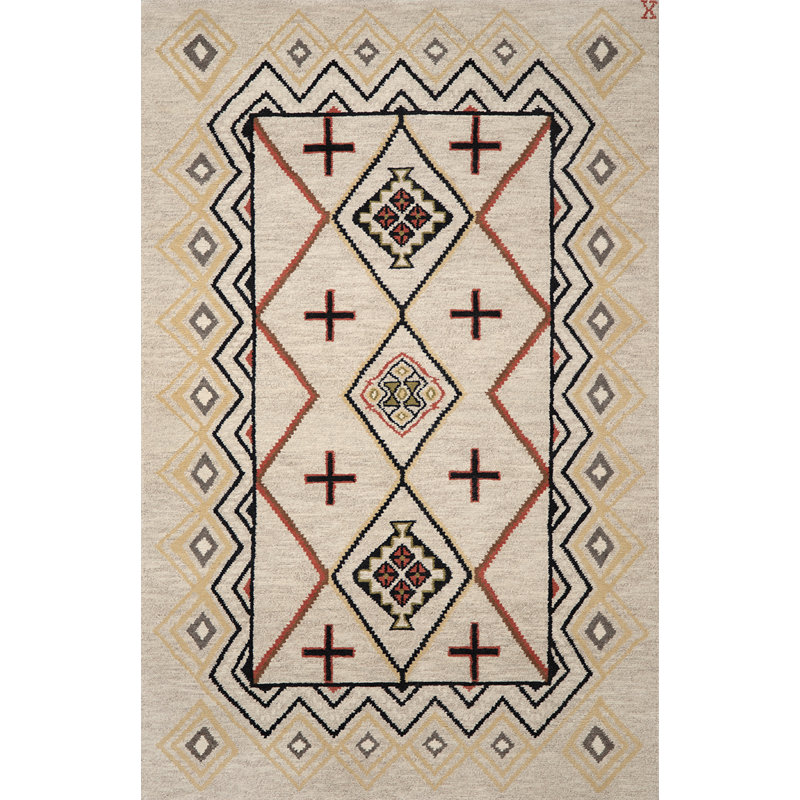 Mesa Hand Knotted Wool Geometric Shapes Area Rug, Rectangle 5' x 7'